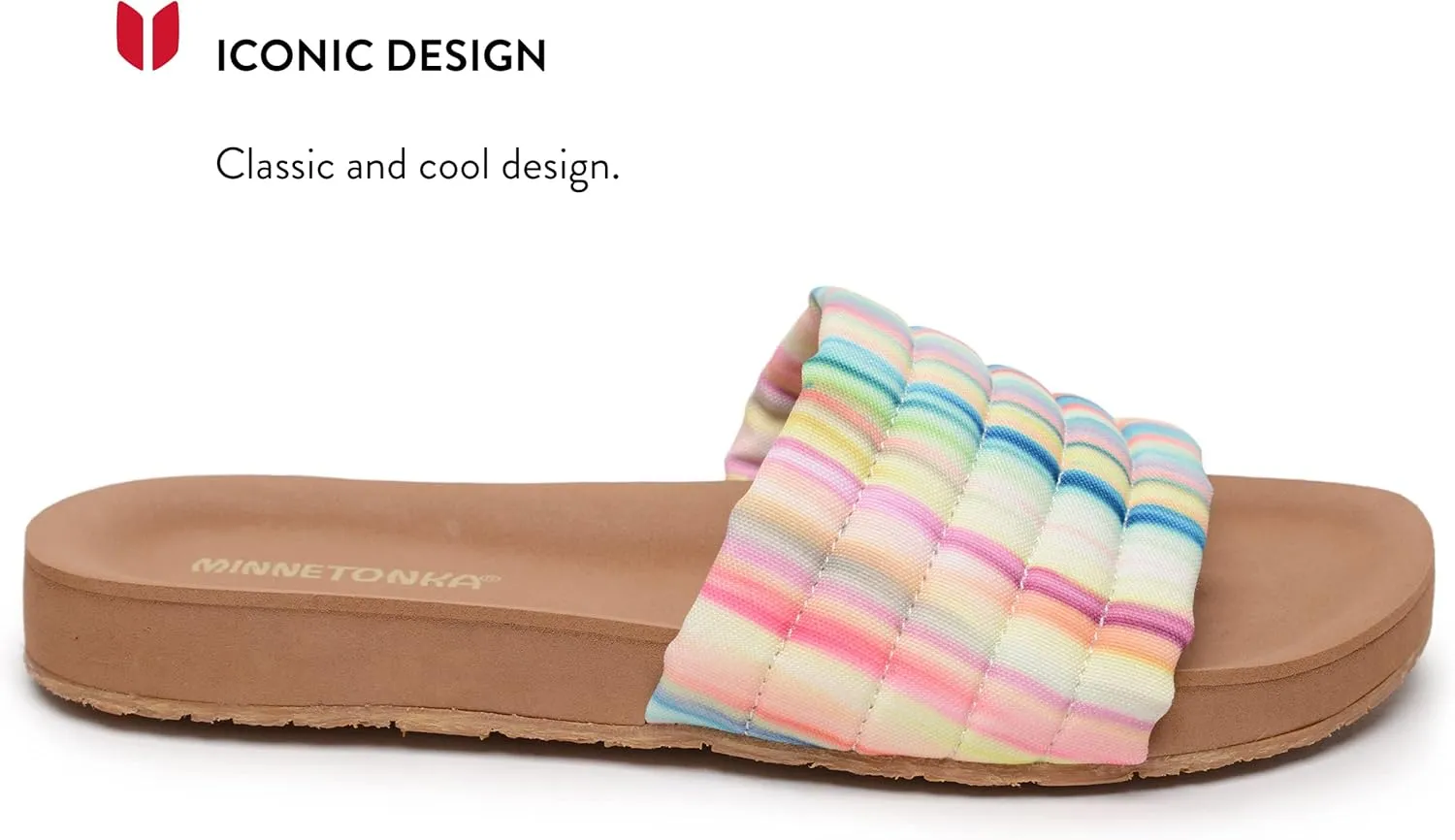 Minnetonka Heidi - Comfy Slides for Women Featuring Vibrant Fabric Print Design, Classic Slip-On Style, Contoured EVA Footbed, Rubber Outsole, and Fabric Upper