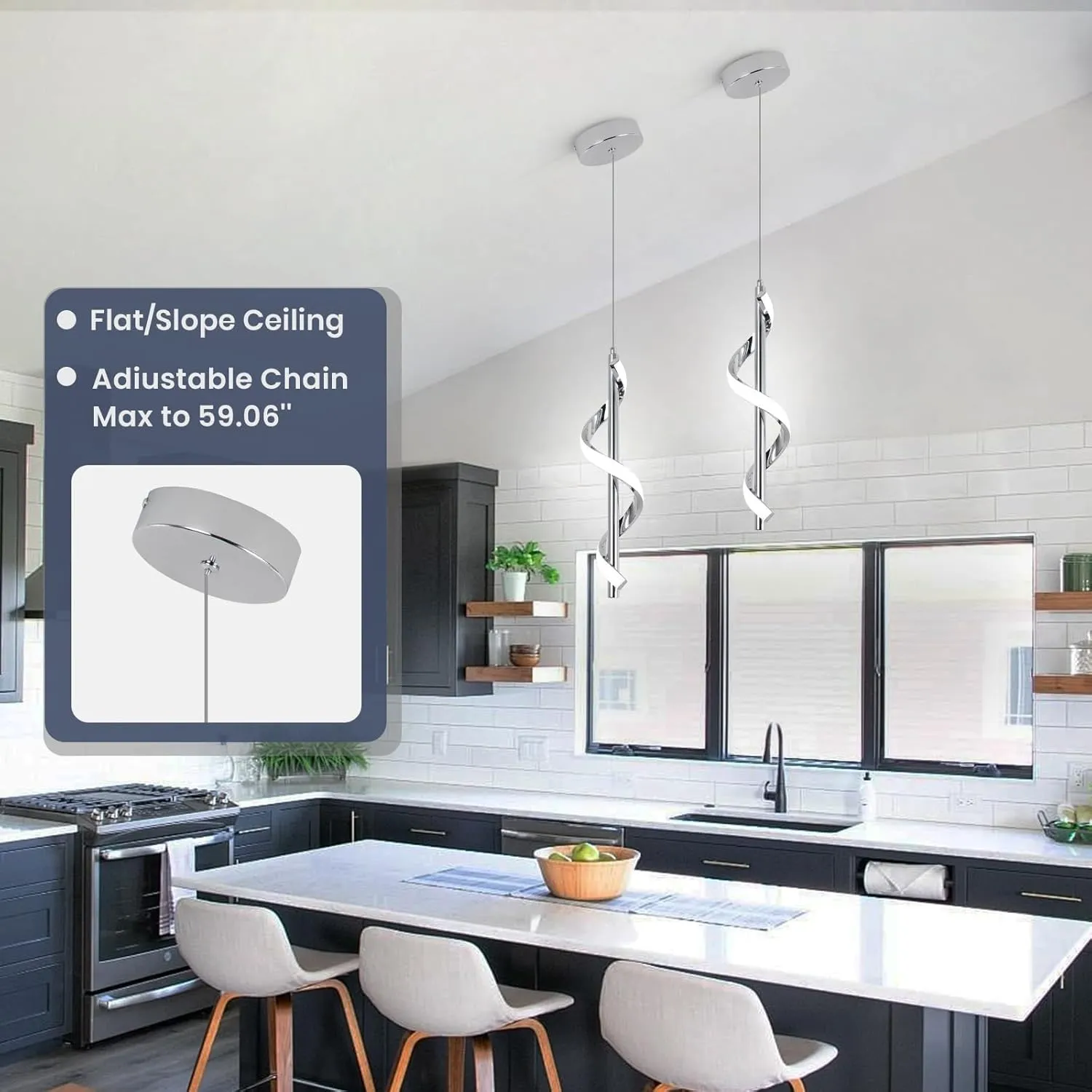 Modern Led Pendant Light Fixtures,6000K Cool White Spiral Led Pendant Lighting for Kitchen Island,Adjustable Height Hanging Light Fixtures for Kitchen Dining Room Living Room,1 Pack