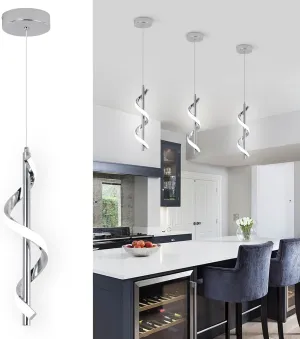 Modern Led Pendant Light Fixtures,6000K Cool White Spiral Led Pendant Lighting for Kitchen Island,Adjustable Height Hanging Light Fixtures for Kitchen Dining Room Living Room,1 Pack
