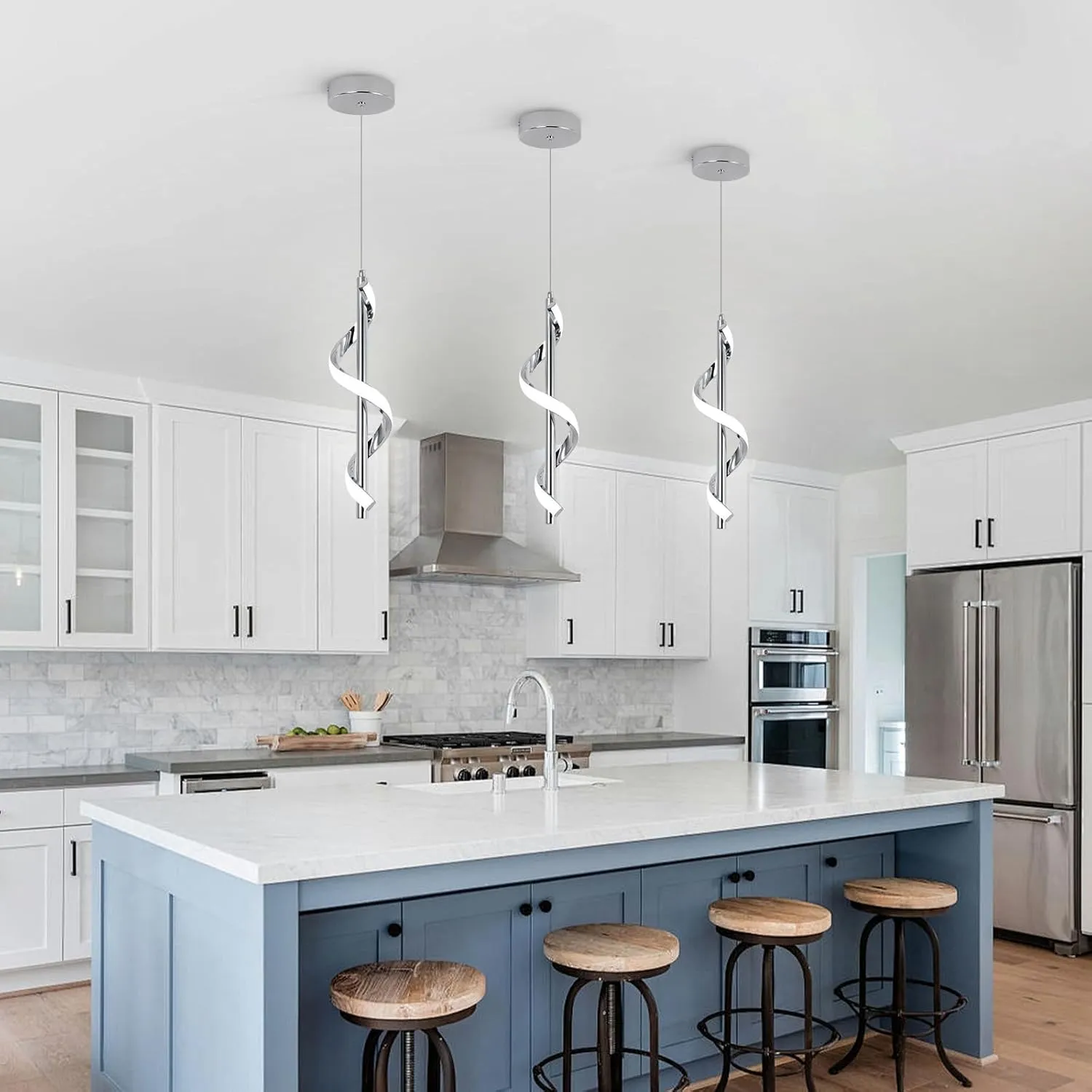 Modern Led Pendant Light Fixtures,6000K Cool White Spiral Led Pendant Lighting for Kitchen Island,Adjustable Height Hanging Light Fixtures for Kitchen Dining Room Living Room,1 Pack