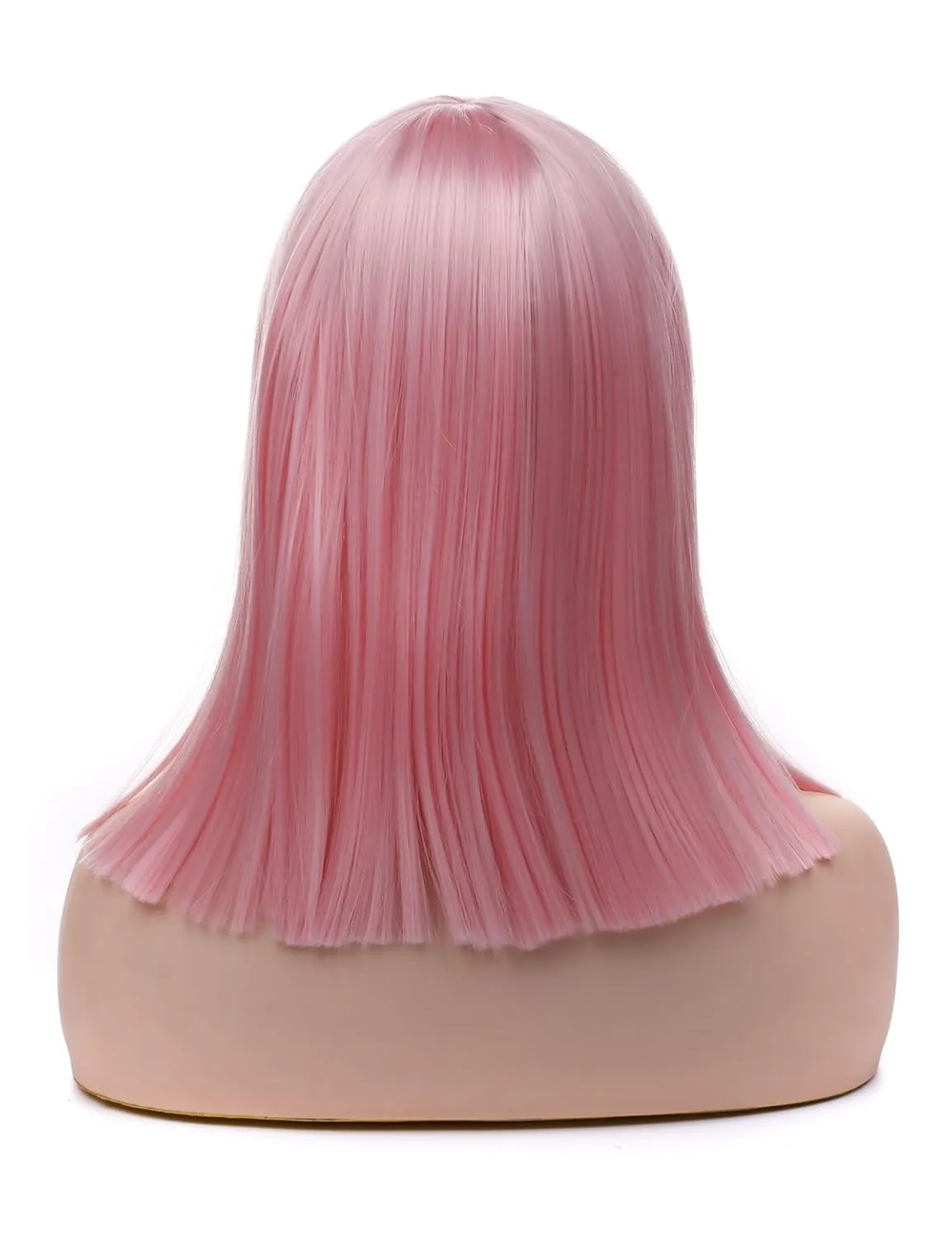 morvally Short Straight Bob Wig with Flat Bangs Natural Looking Heat Resistant Hair Cosplay Costume Wigs (14 inches Pink)