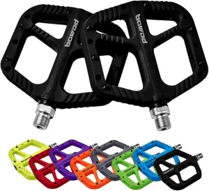 MTB Pedals Flat Mountain Bike Pedals Adult, Light and Wide Nylon Composite Bicycle Platform Pedal w Grippy Pins, 9/16" Cr-Mo Spindle 2 Bearings, Clipless Pedals for BMX Gravel Road E.Bike 9/16"