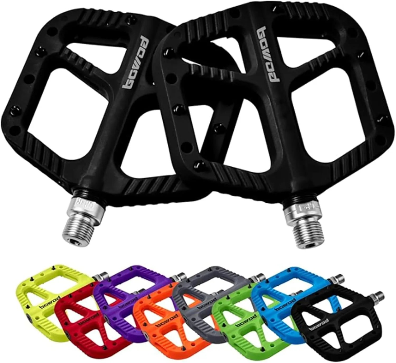 MTB Pedals Flat Mountain Bike Pedals Adult, Light and Wide Nylon Composite Bicycle Platform Pedal w Grippy Pins, 9/16" Cr-Mo Spindle 2 Bearings, Clipless Pedals for BMX Gravel Road E.Bike 9/16"