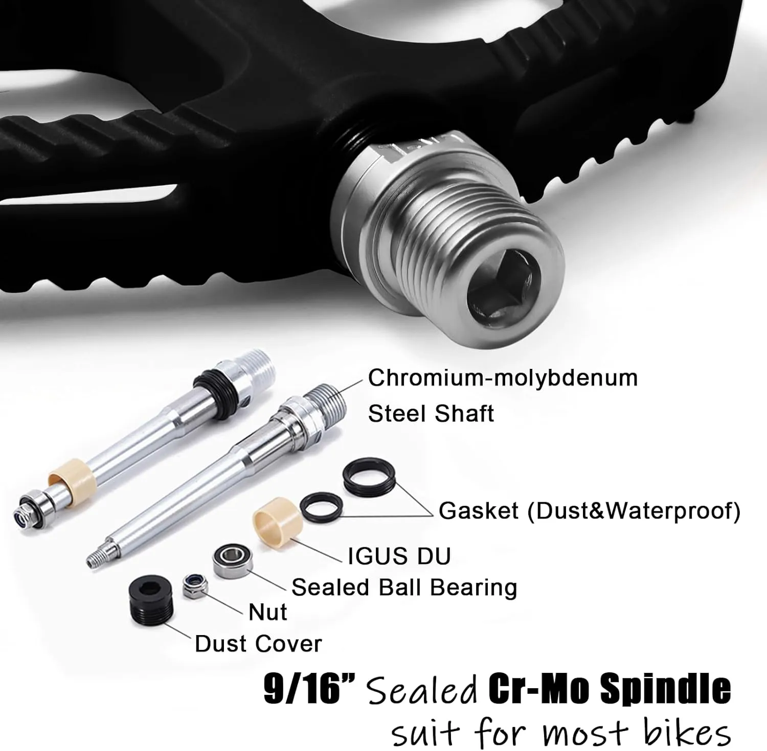 MTB Pedals Flat Mountain Bike Pedals Adult, Light and Wide Nylon Composite Bicycle Platform Pedal w Grippy Pins, 9/16" Cr-Mo Spindle 2 Bearings, Clipless Pedals for BMX Gravel Road E.Bike 9/16"