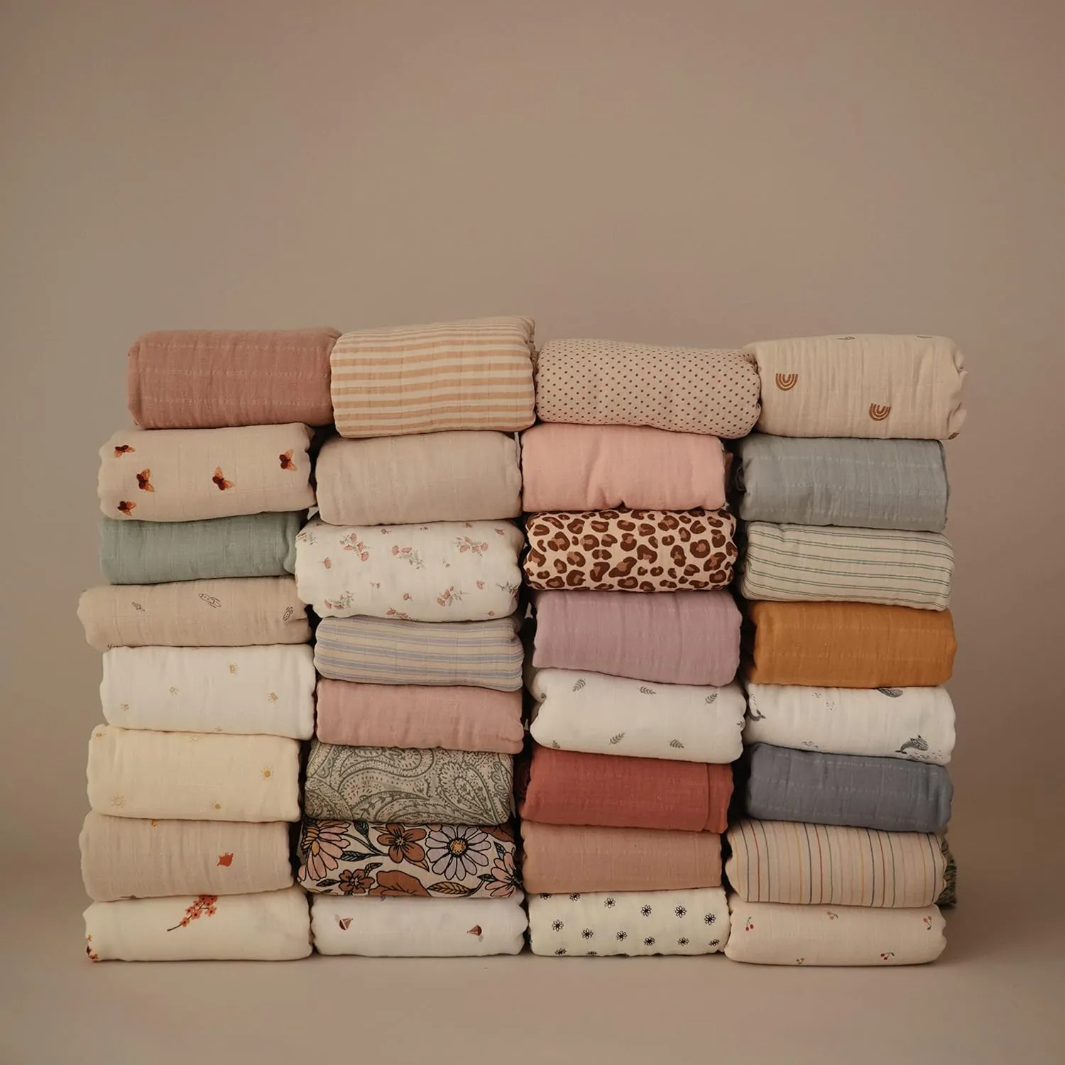 mushie Muslin Baby Swaddle Blanket | 100% Organic Cotton (Caramel Dots)