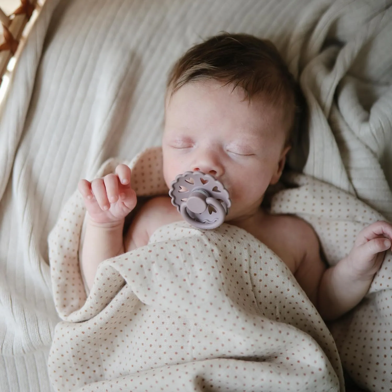 mushie Muslin Baby Swaddle Blanket | 100% Organic Cotton (Caramel Dots)