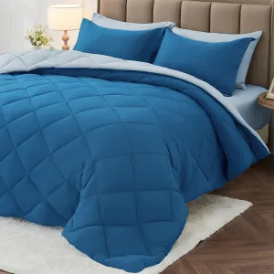 MUXHOMO Queen Comforter Set 7 Pieces, Reversible Bed in a Bag Queen Size, Bedding Set with Comforter, Flat Sheet, Fitted Sheet, Pillowcases & Shams, Bluish Green & Lake Blue