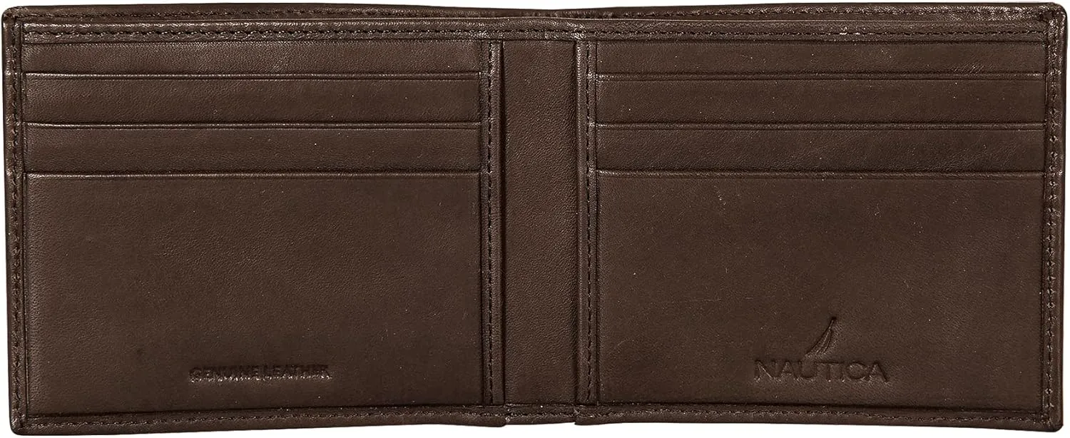 Nautica Men's Bifold Leather Wallet | RFID Blocking | ID Window | Card Slots | Organization | Durable | Stylish