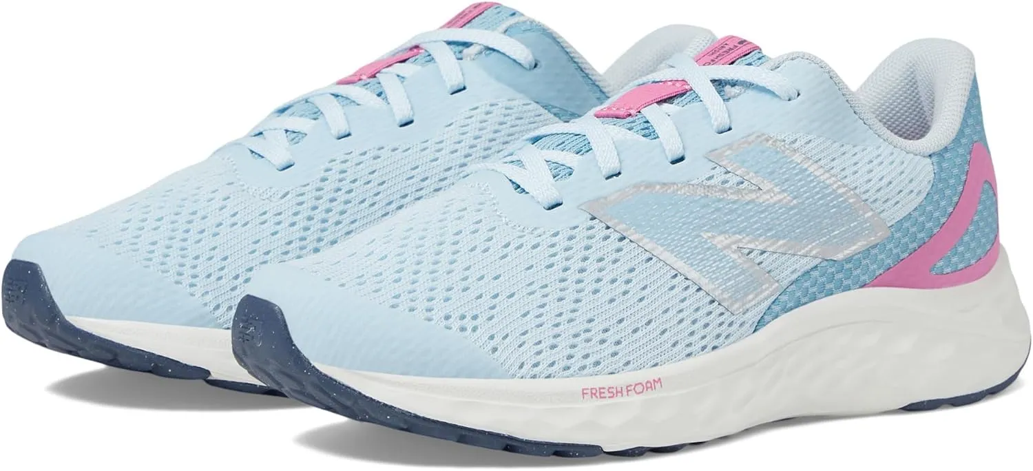 New Balance KIds Arishi Fresh Foam v4 Sneaker, QUARRY BLUE/REAL PINK/CHROME BLUE, 5 XW Big Kid (8-12 Years)