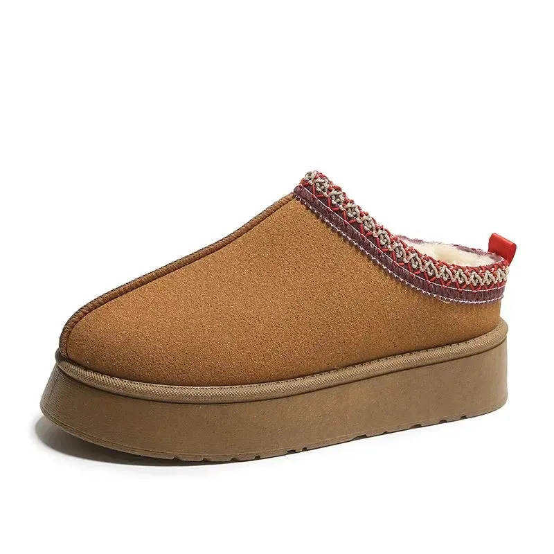 New Winter Retro Women's Suede Leather Loafer Boots