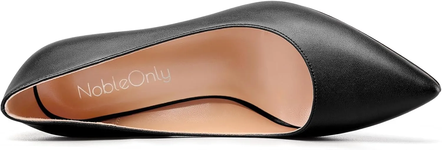 NobleOnly Womens Mid Heel Slip-on Close Pointed Toe Basic Classic Dress Pumps Casual Office Summer Shoes 3.3 Inches Heels