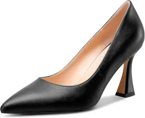NobleOnly Womens Mid Heel Slip-on Close Pointed Toe Basic Classic Dress Pumps Casual Office Summer Shoes 3.3 Inches Heels