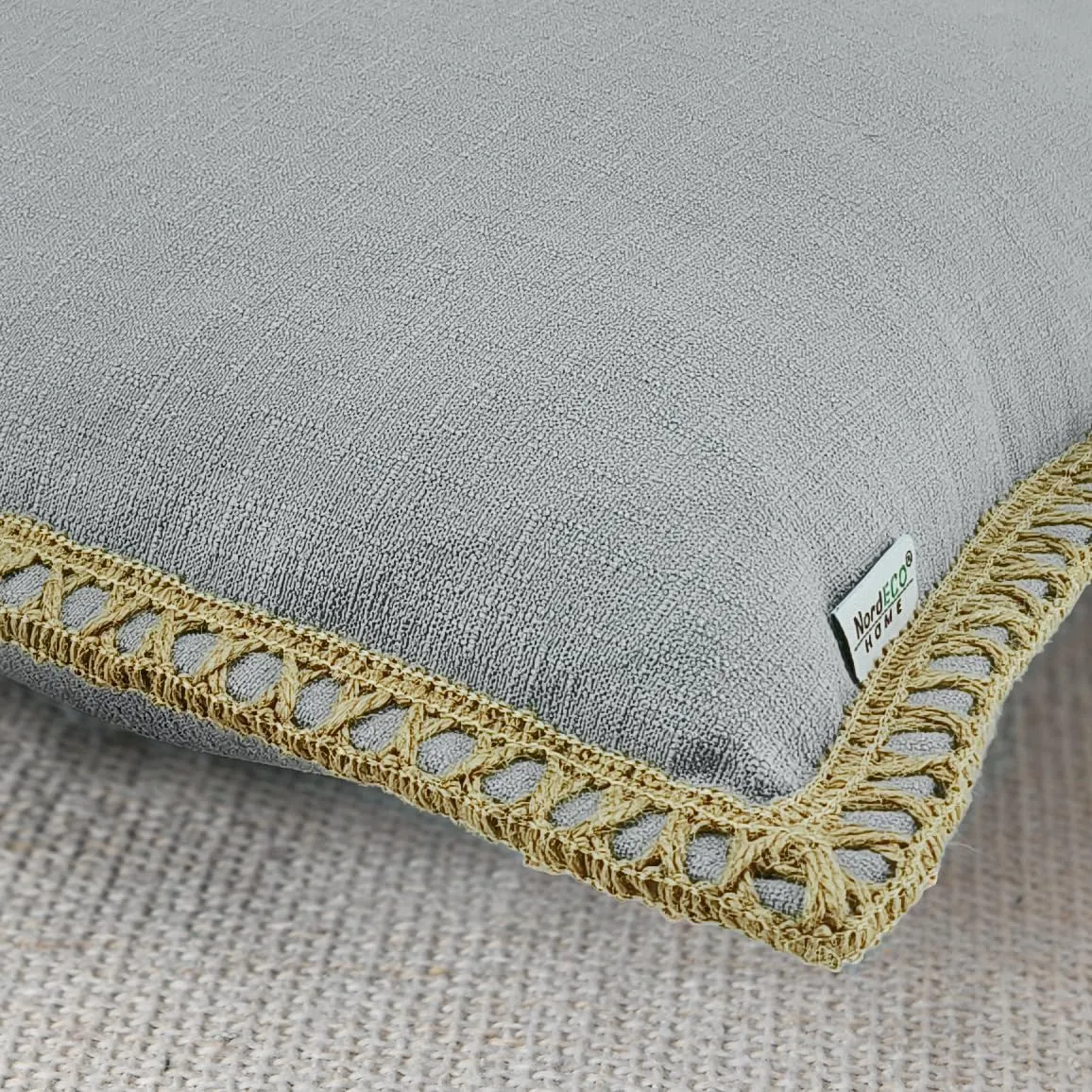 NordECO HOME Set of 2 Throw Pillow Covers - Burlap Linen Trimmed Tailored Edges Decorative Cushion Covers for Bed Home Decoration (2 Pieces, 22" x22", Concrete Grey)