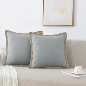 NordECO HOME Set of 2 Throw Pillow Covers - Burlap Linen Trimmed Tailored Edges Decorative Cushion Covers for Bed Home Decoration (2 Pieces, 22" x22", Concrete Grey)