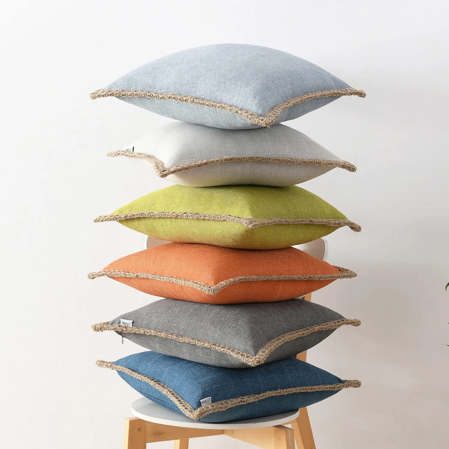 NordECO HOME Set of 2 Throw Pillow Covers - Burlap Linen Trimmed Tailored Edges Decorative Cushion Covers for Bed Home Decoration (2 Pieces, 22" x22", Concrete Grey)
