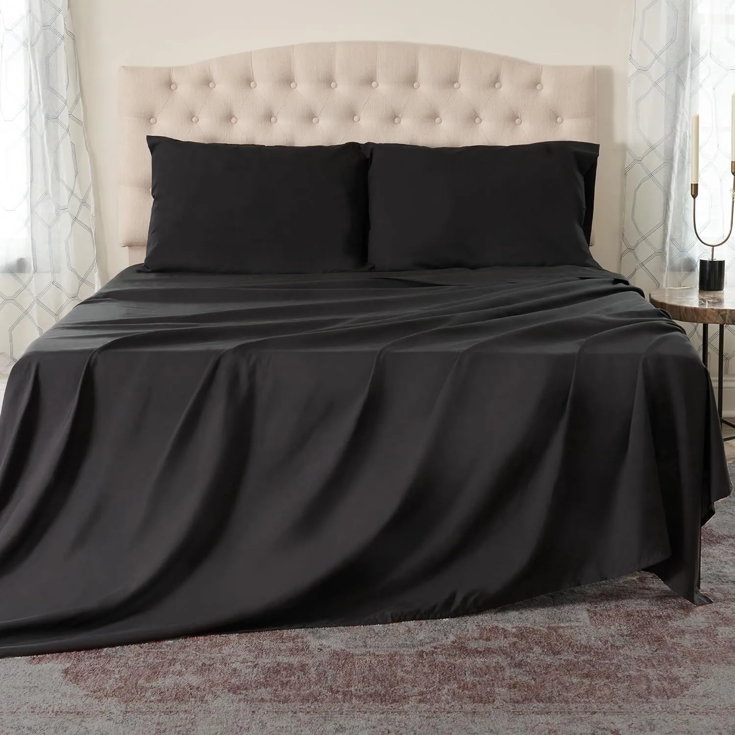 Northwest Ashford Home Essentials Bedding, 4 Piece King Size Sheet Set, Stretch Limo Black