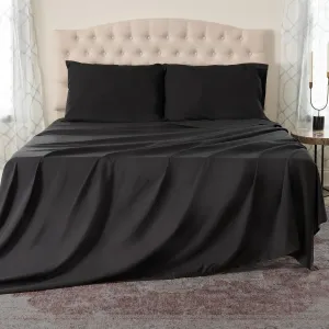 Northwest Ashford Home Essentials Bedding, 4 Piece King Size Sheet Set, Stretch Limo Black