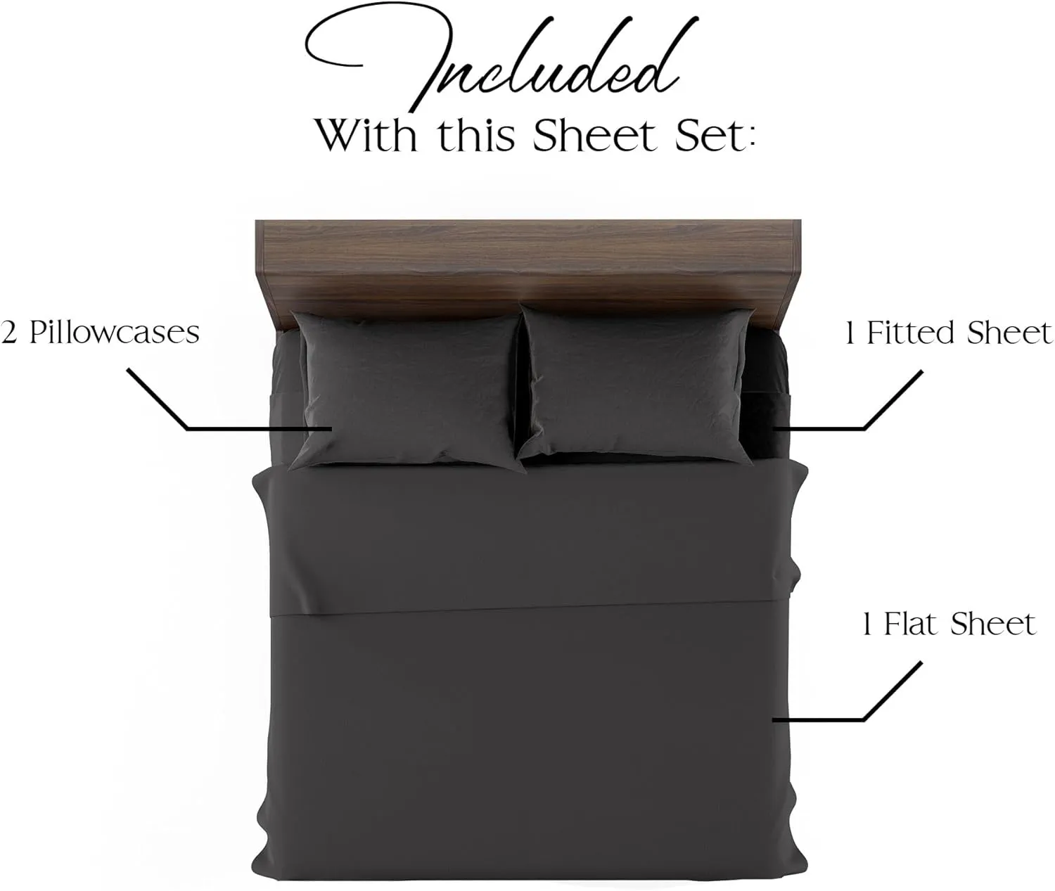 Northwest Ashford Home Essentials Bedding, 4 Piece King Size Sheet Set, Stretch Limo Black