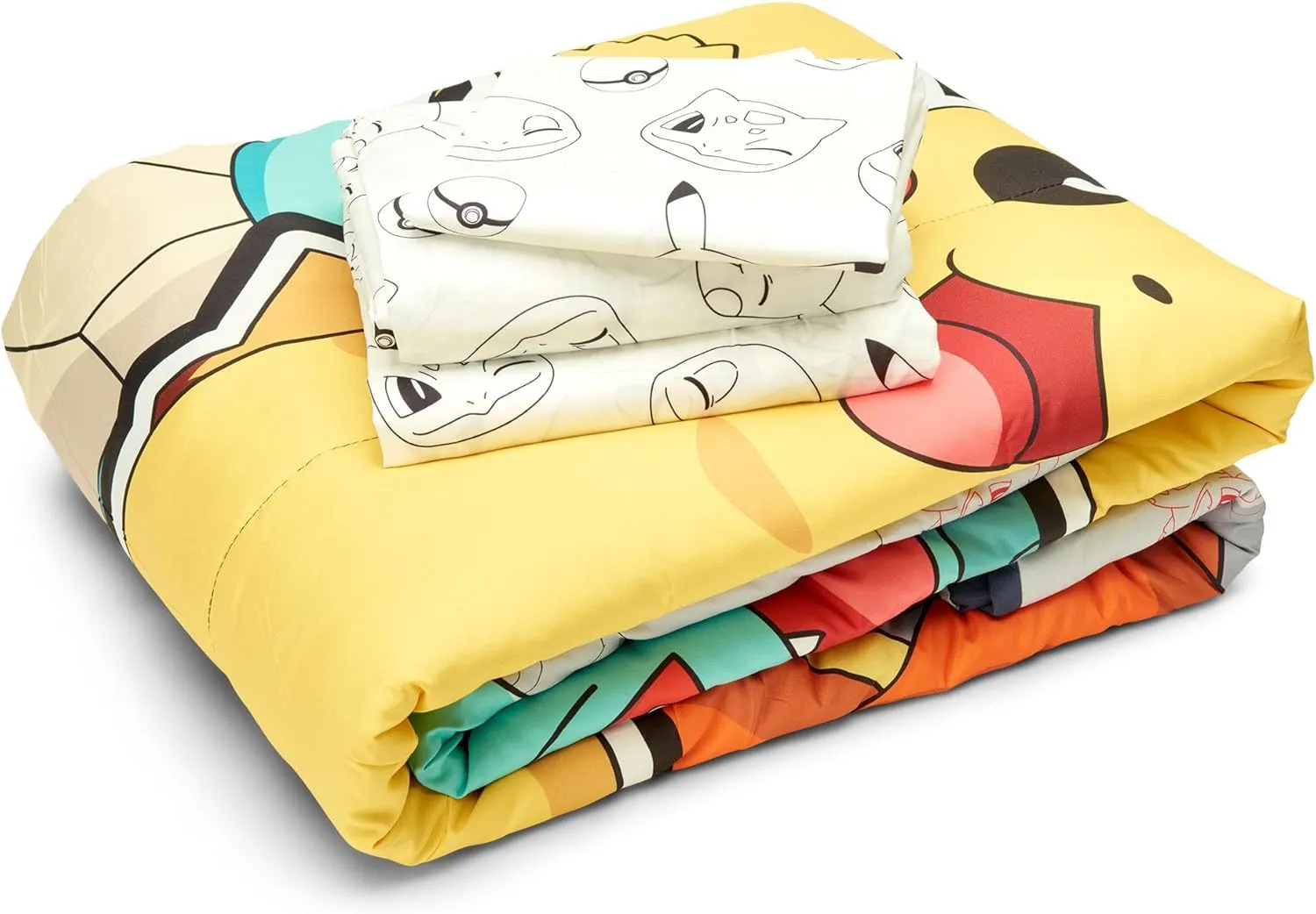 Northwest Pokemon Twin Sized Bed in a Bag Set, Pikachu Squirtle Eevee Charmander, Anime Bedding for Girls Boys, Battle Squad
