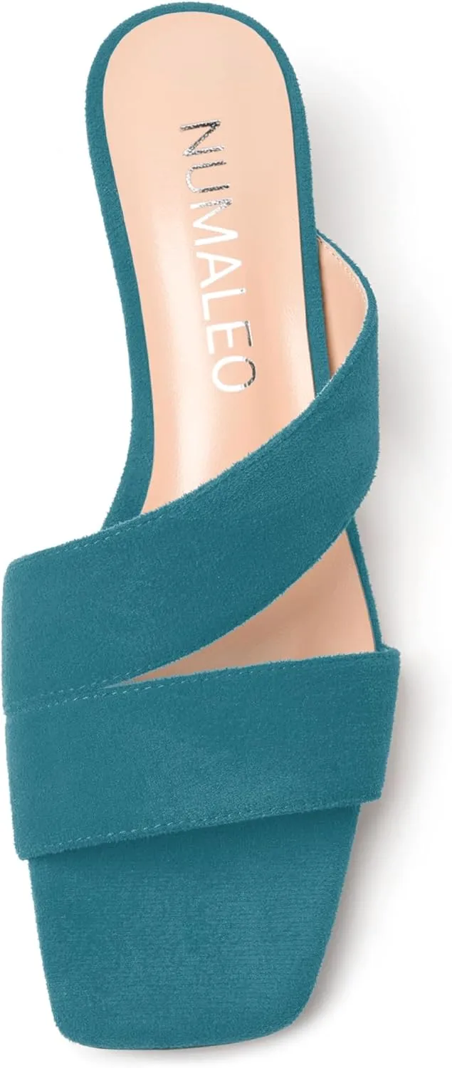 NUMALEO Womens Dress Stylish Slip On Open Toe Suede Dating Kitten Low Heel Heeled Sandals 2 Inch