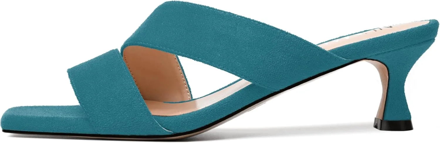NUMALEO Womens Dress Stylish Slip On Open Toe Suede Dating Kitten Low Heel Heeled Sandals 2 Inch