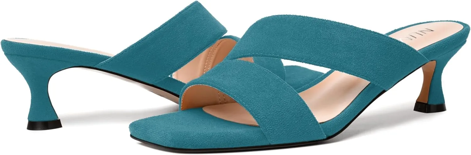 NUMALEO Womens Dress Stylish Slip On Open Toe Suede Dating Kitten Low Heel Heeled Sandals 2 Inch