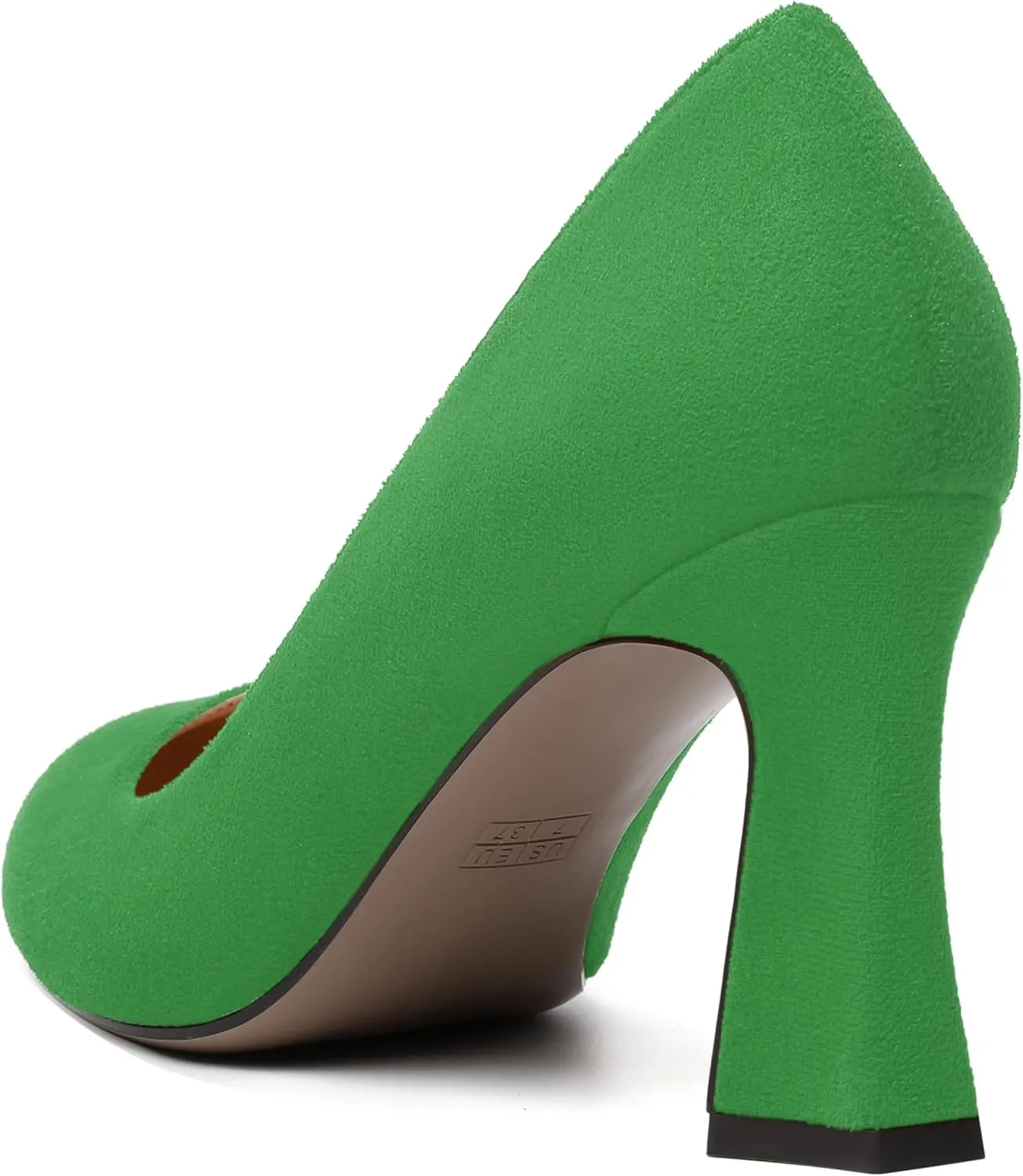 NUMALEO Womens Wedding Suede Fashion Round Toe Slip On Stylish Block High Heel Pumps Shoes 3.3 Inch