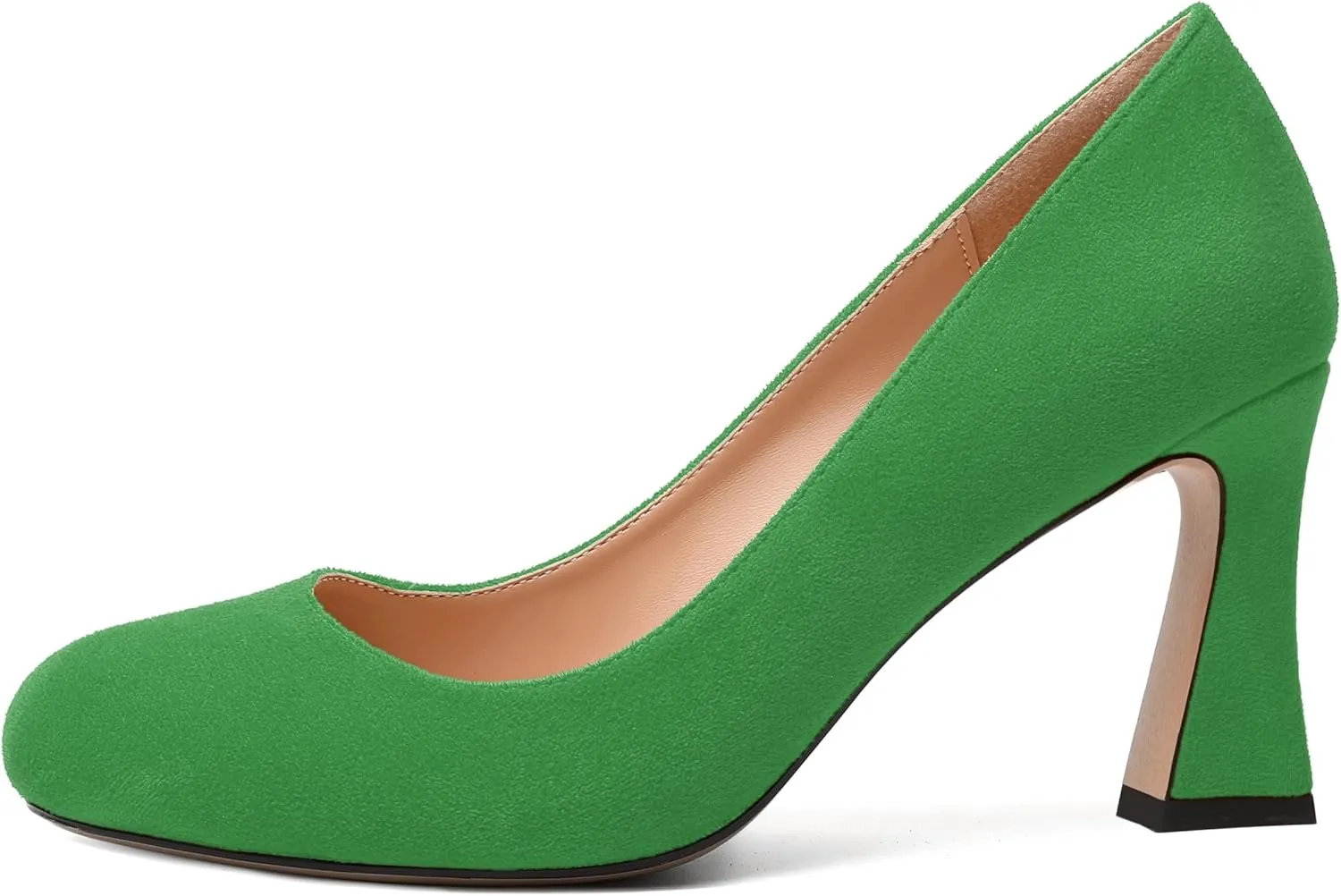 NUMALEO Womens Wedding Suede Fashion Round Toe Slip On Stylish Block High Heel Pumps Shoes 3.3 Inch