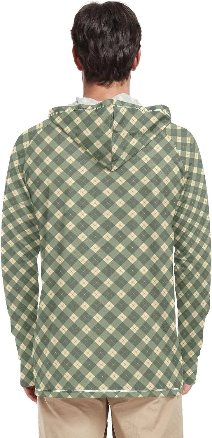 Olive Green Men's Sun Protection Hoodie Long Sleeve Sun Shirt with Hood UPF 50  Hooded Fishing Shirts UV Rash Guard with Hood