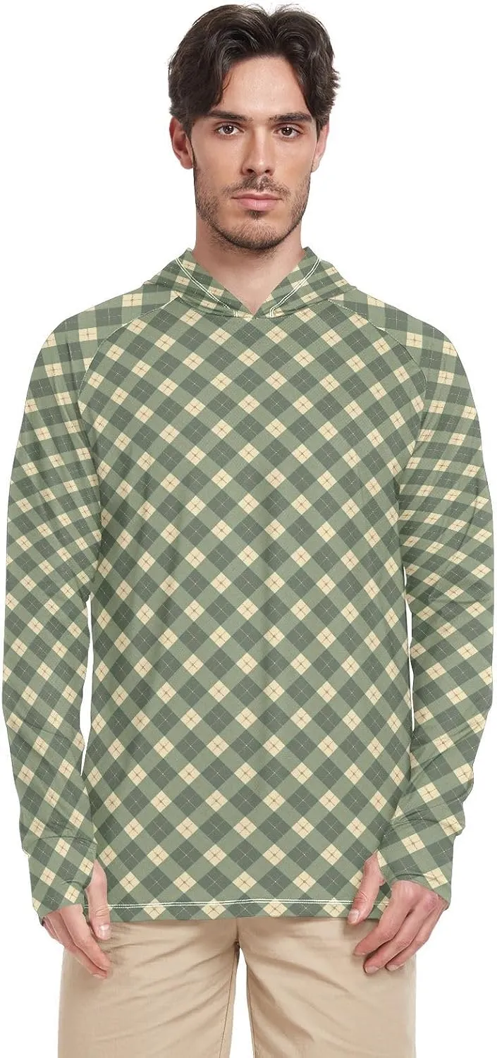 Olive Green Men's Sun Protection Hoodie Long Sleeve Sun Shirt with Hood UPF 50  Hooded Fishing Shirts UV Rash Guard with Hood