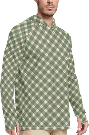 Olive Green Men's Sun Protection Hoodie Long Sleeve Sun Shirt with Hood UPF 50  Hooded Fishing Shirts UV Rash Guard with Hood