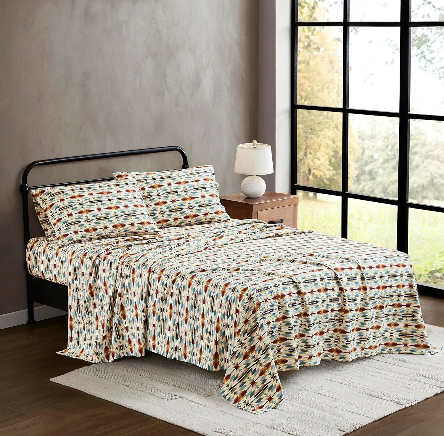 PENDLETON Prairie Springs Flannel Sheet Set - 100% Cotton, Western-Inspired Jacquard Design