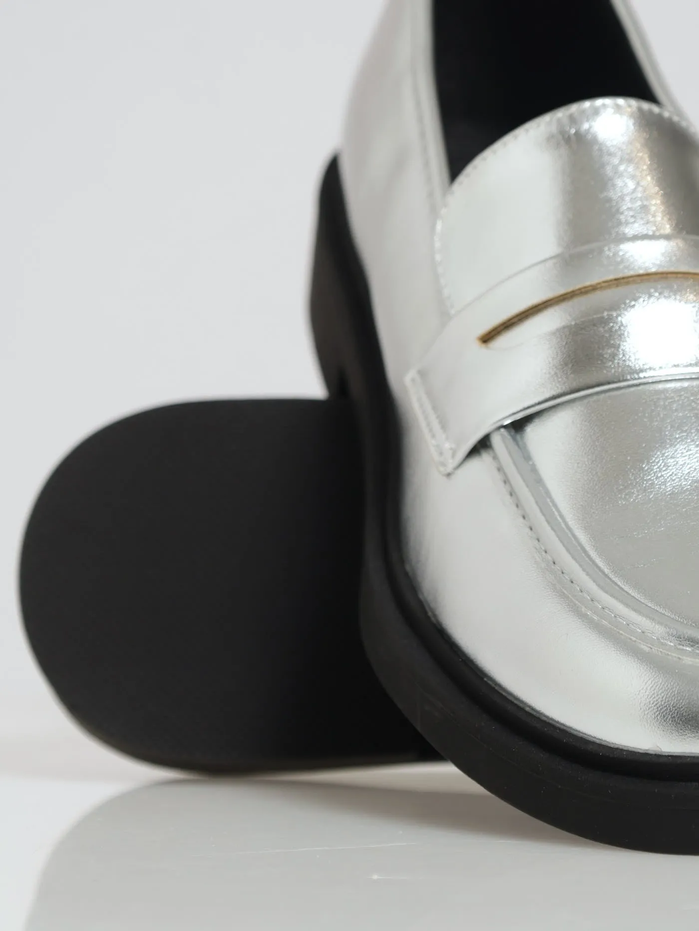 Penny Mock Metallic Loafer - Silver
