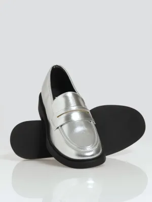 Penny Mock Metallic Loafer - Silver