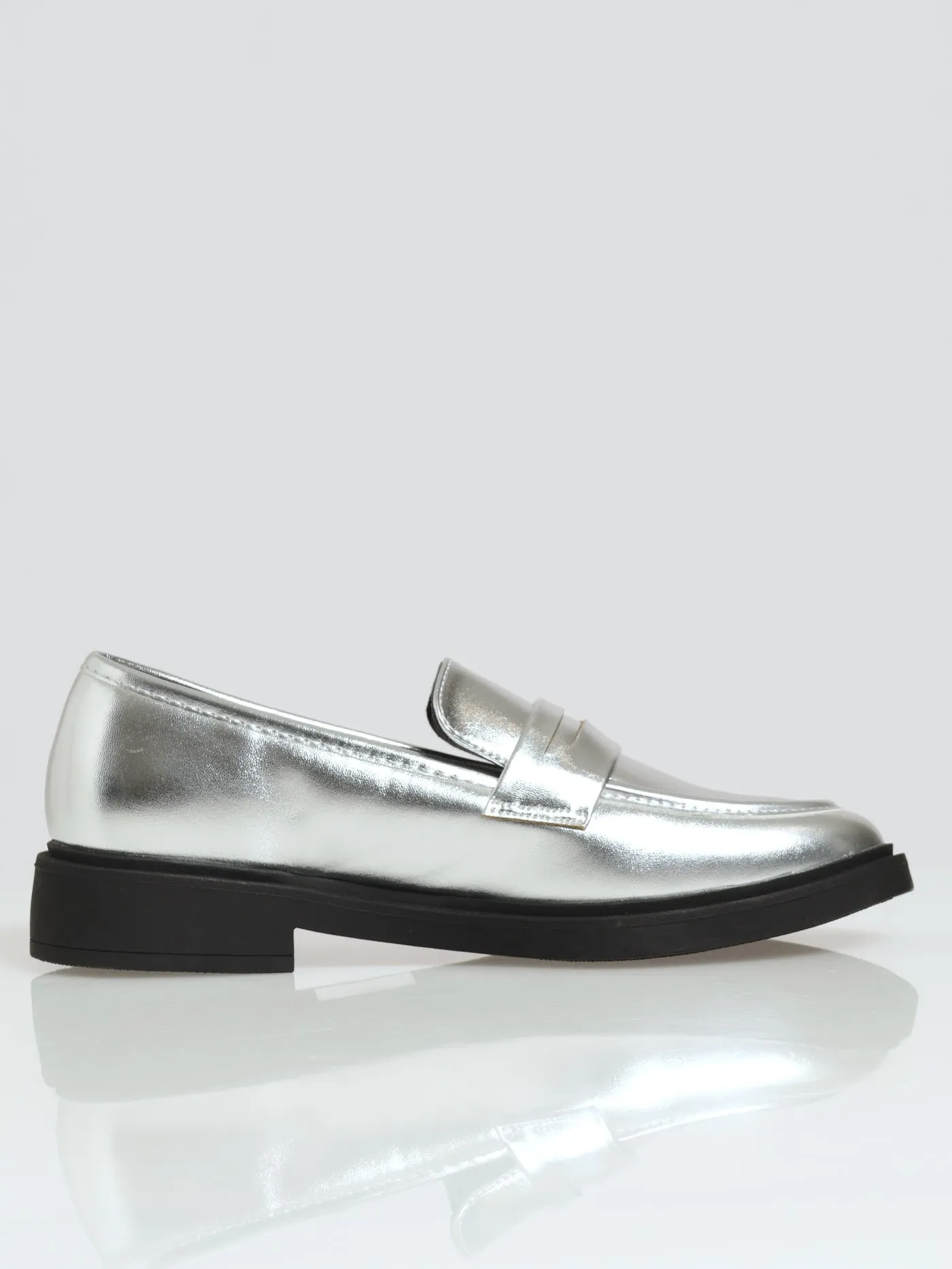 Penny Mock Metallic Loafer - Silver