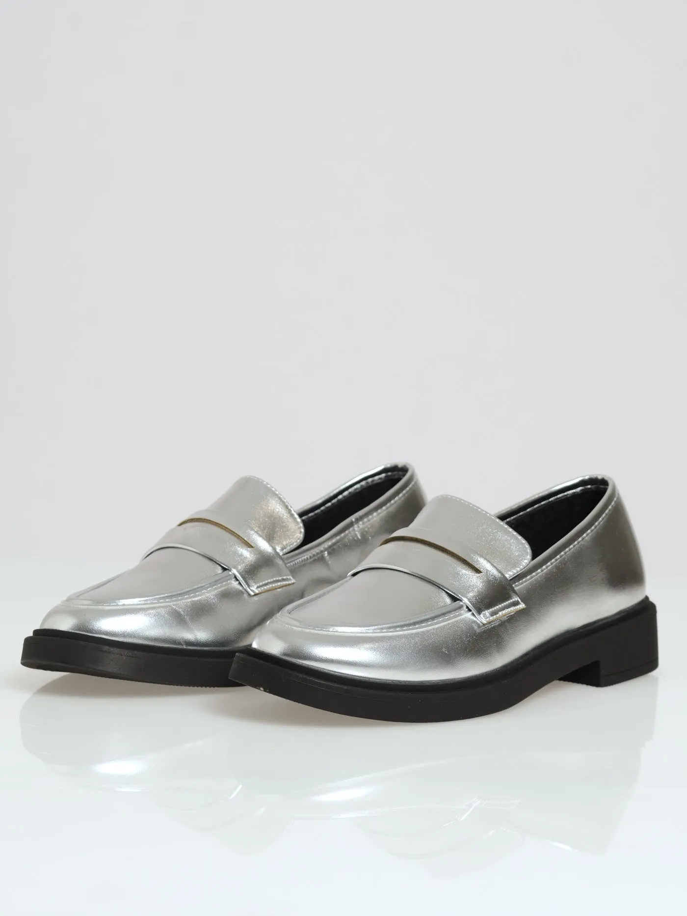 Penny Mock Metallic Loafer - Silver