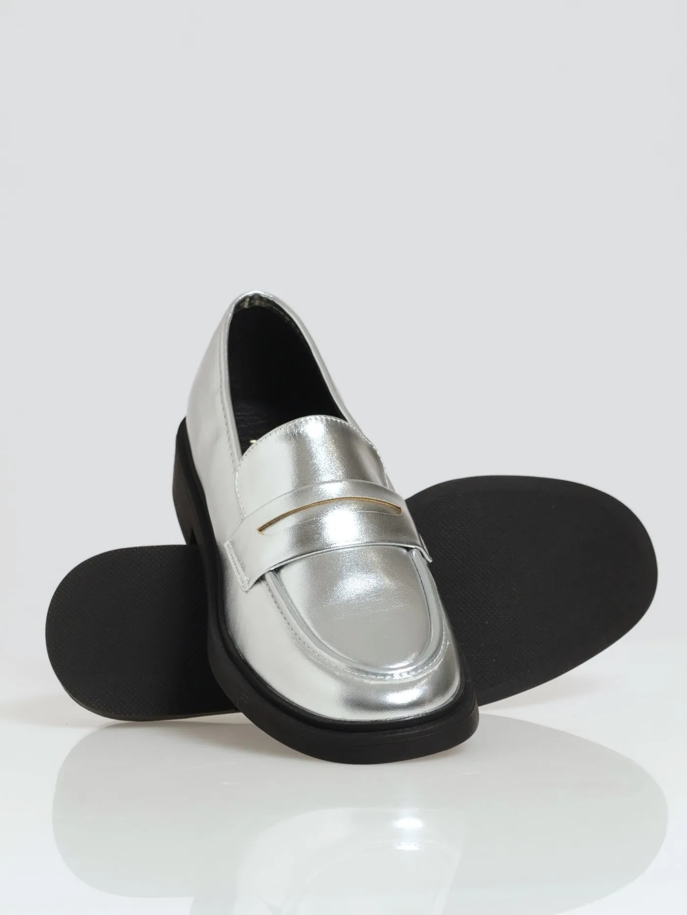 Penny Mock Metallic Loafer - Silver