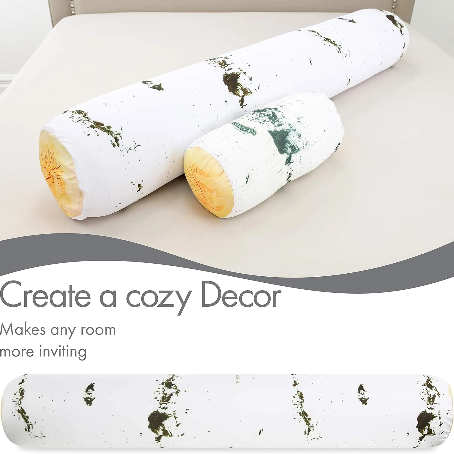 PILLOWY Log Birch Microbead Body Pillow - Straight Long Pillows for Comfort or Use During Pregnancy- Spandex 85% / Nylon 15% - Spongy Cooling Hypoallergenic Outer Fabric - 50" X 8" - Side Sleepers