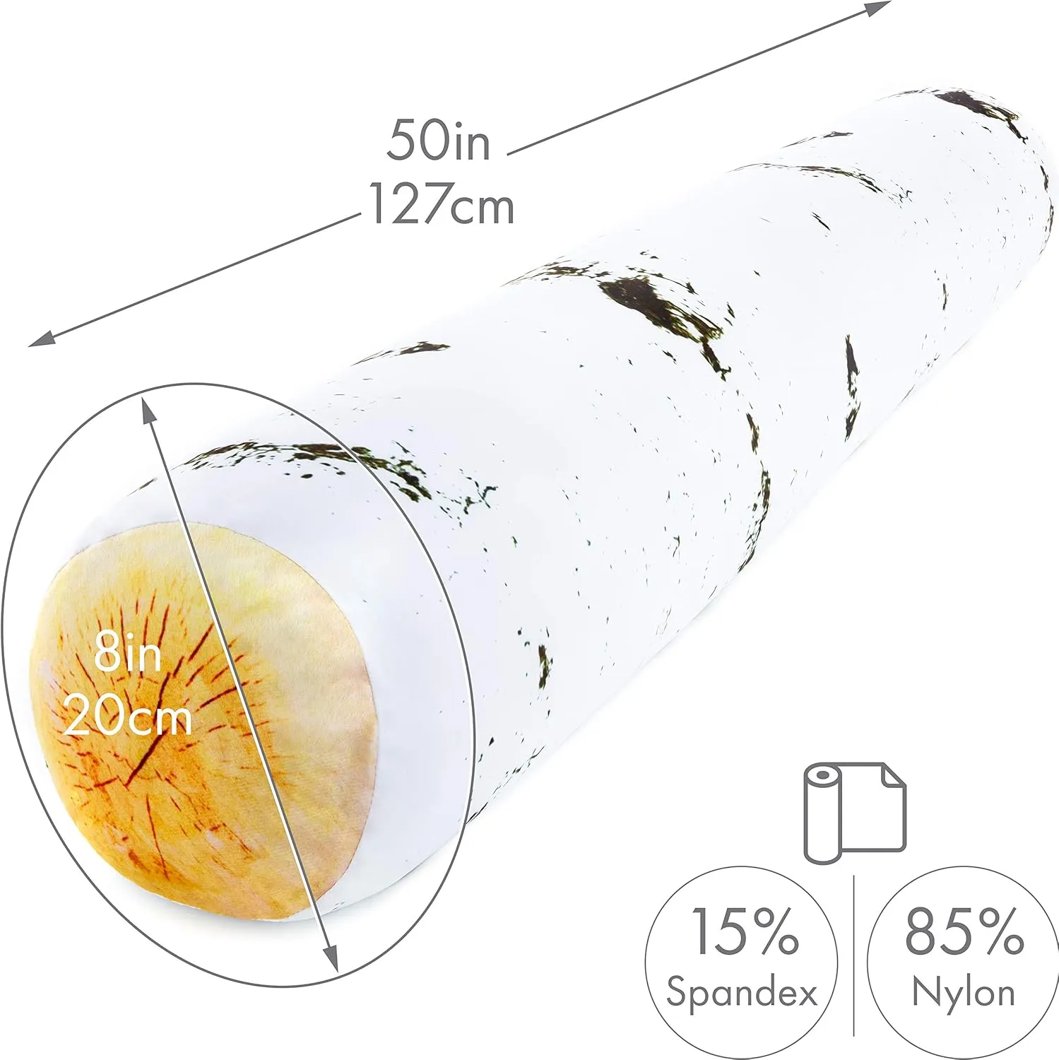 PILLOWY Log Birch Microbead Body Pillow - Straight Long Pillows for Comfort or Use During Pregnancy- Spandex 85% / Nylon 15% - Spongy Cooling Hypoallergenic Outer Fabric - 50" X 8" - Side Sleepers