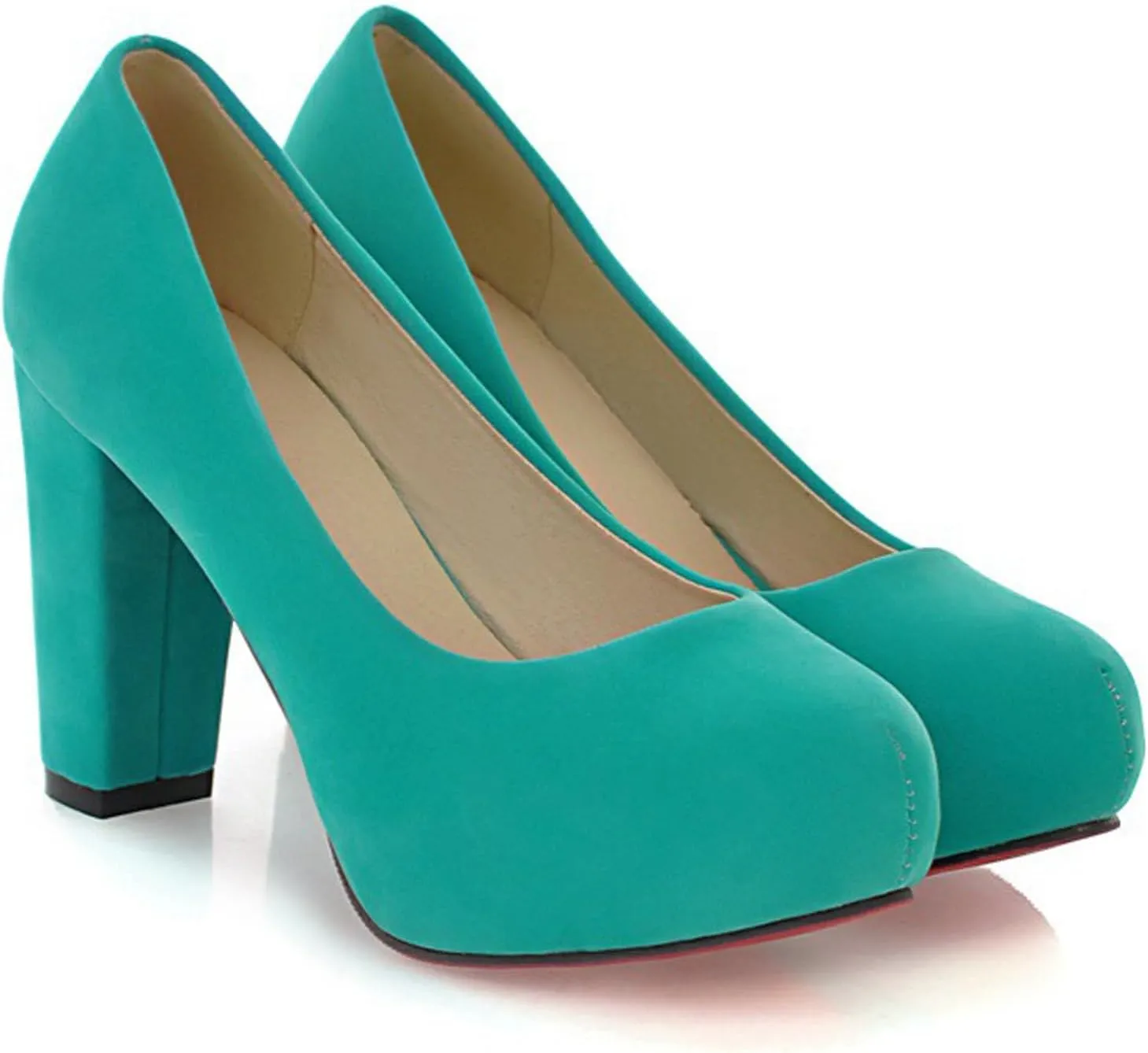 Platform Pumps Shoes for Women Round Toe Fashion Dress Slip On Chunky High Heels Comfort Closed Office Work Wedding Party Shoes-3 in Heel