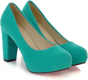 Platform Pumps Shoes for Women Round Toe Fashion Dress Slip On Chunky High Heels Comfort Closed Office Work Wedding Party Shoes-3 in Heel