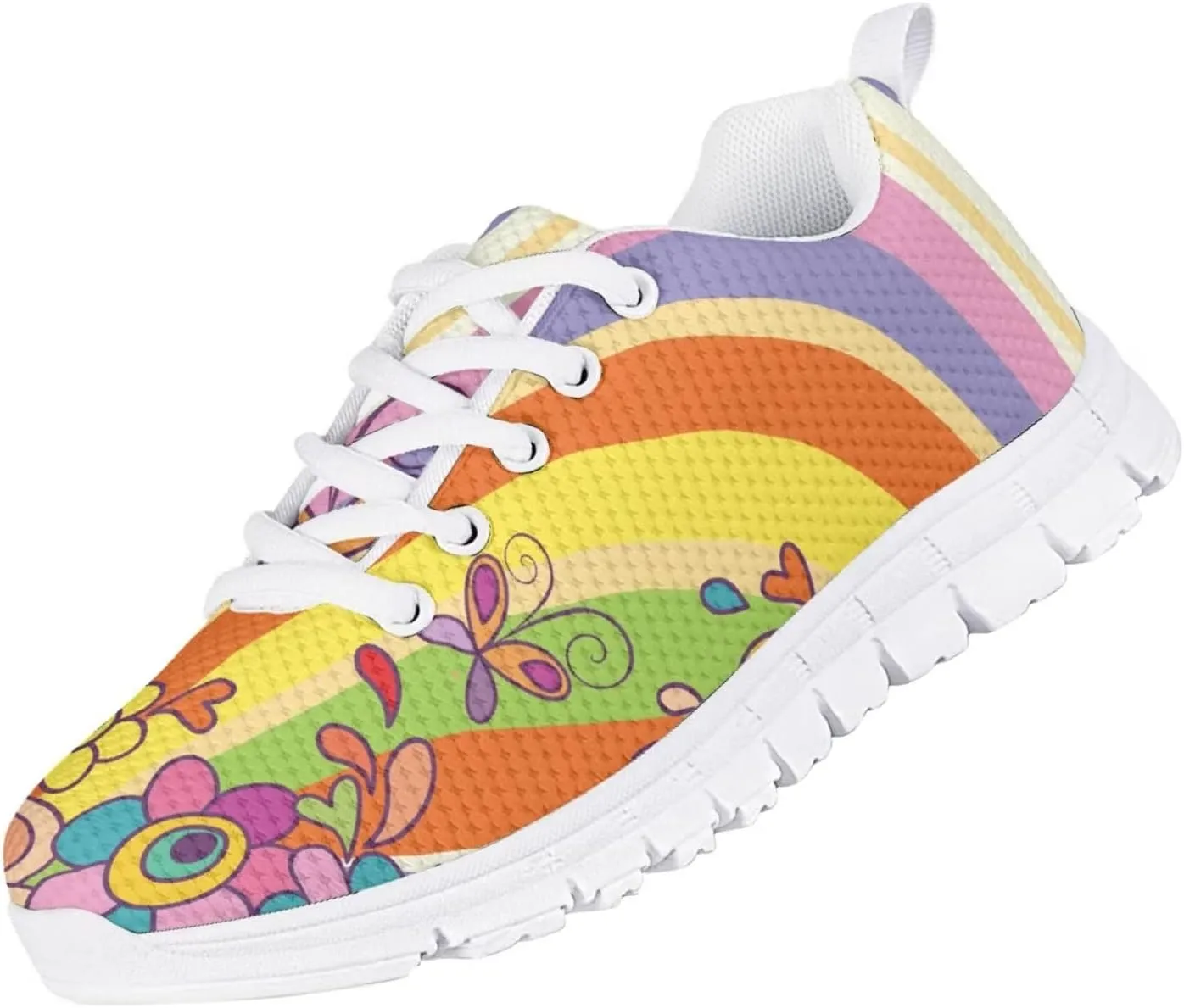 POLERO Cute Kids Shoes American Flag Sneakers Lace-Up Flat Running Shoes Lightweight Walking Mesh Shoes