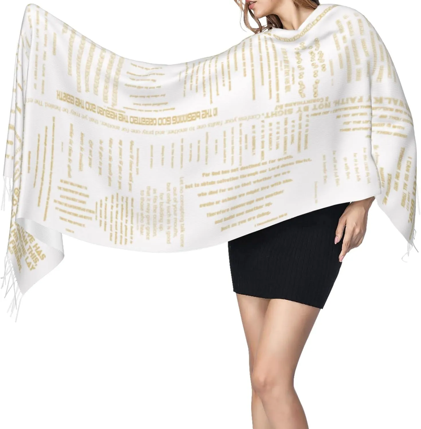 Presents for Women,White Religious Christian Jesus Loves Me Bible Verse Fringe Pashmina Shawl Wrap for Bridal Wedding Party