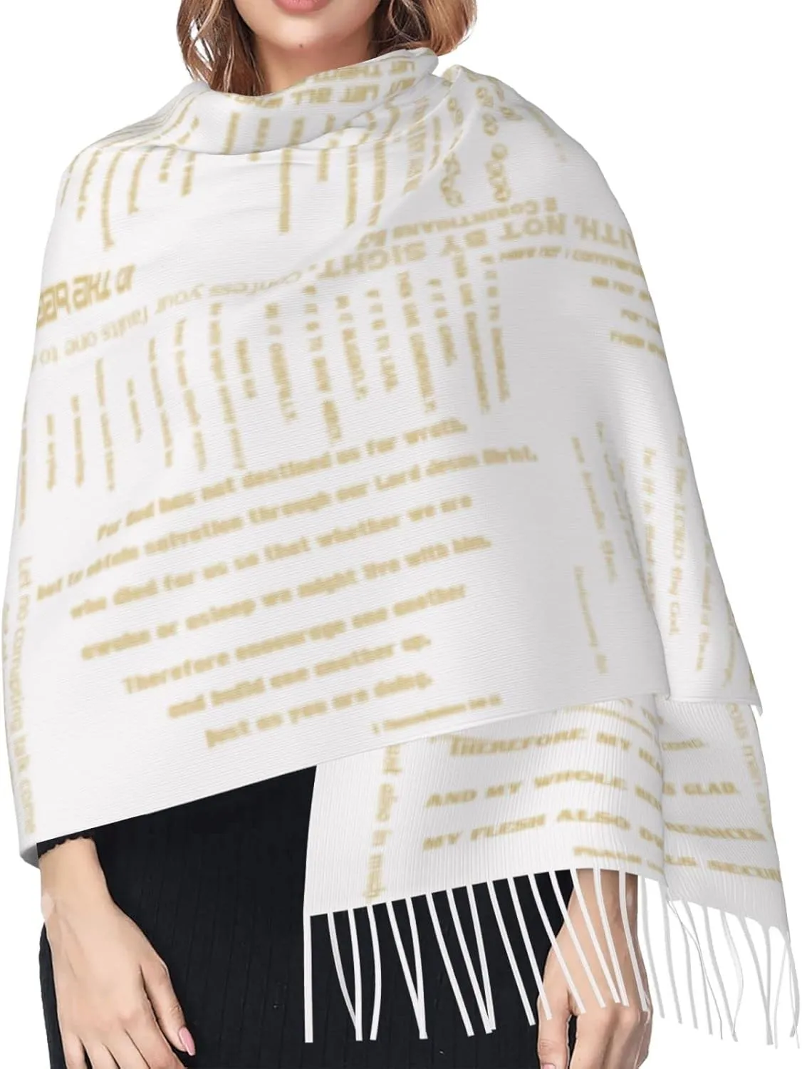 Presents for Women,White Religious Christian Jesus Loves Me Bible Verse Fringe Pashmina Shawl Wrap for Bridal Wedding Party