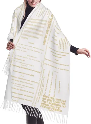 Presents for Women,White Religious Christian Jesus Loves Me Bible Verse Fringe Pashmina Shawl Wrap for Bridal Wedding Party