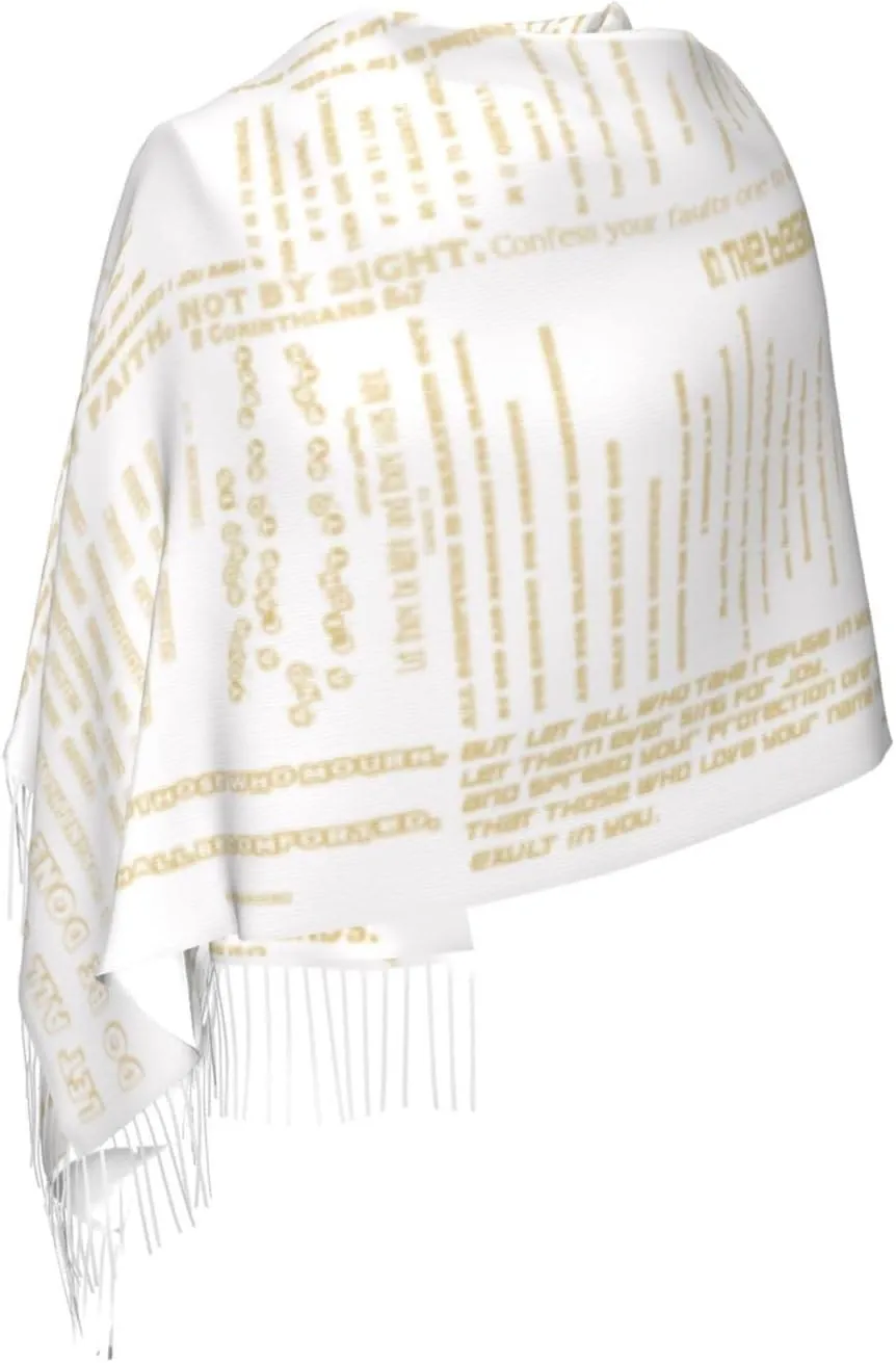 Presents for Women,White Religious Christian Jesus Loves Me Bible Verse Fringe Pashmina Shawl Wrap for Bridal Wedding Party