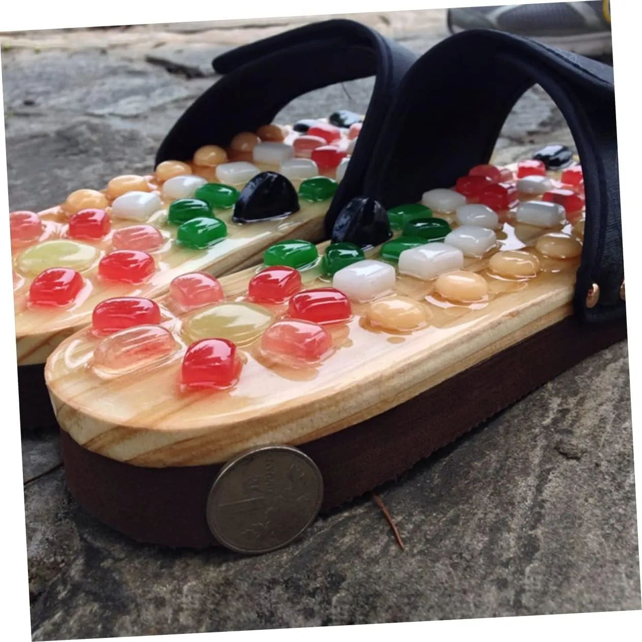 Pressure Point Sandals for Plantar Reflexology Shoes Health Massage Slippers Cobblestone Design Natural Jade Massage Size 37-38