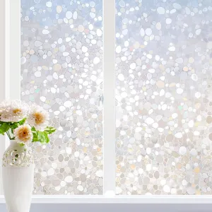 rabbitgoo Window Privacy Film, Decorative Rainbow Window Clings for Glass Covering, Static Cling Non Adhesive Door Stickers UV Blocking, Stained Glass Vinyl Decal, 3D Pebble, 17.5 x 157.4 inches