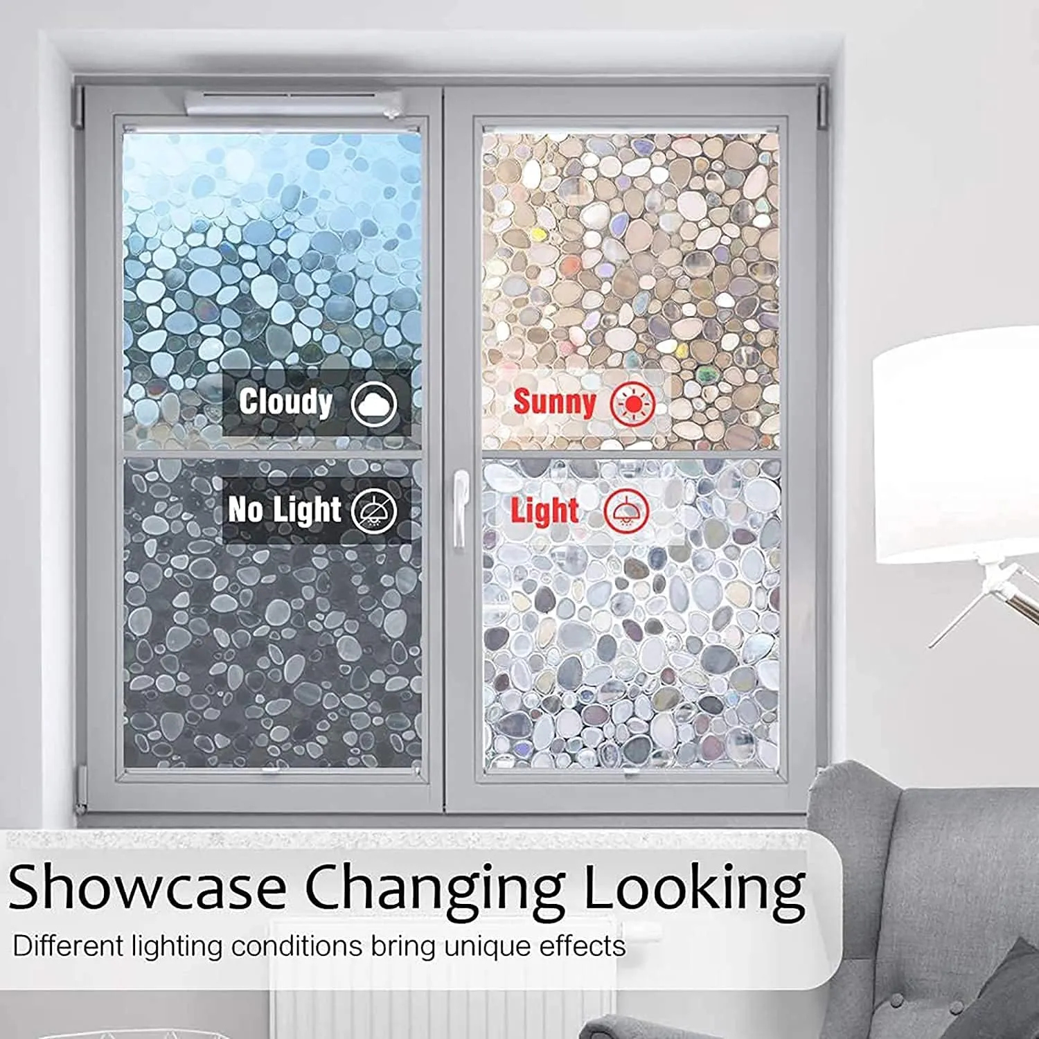 rabbitgoo Window Privacy Film, Decorative Rainbow Window Clings for Glass Covering, Static Cling Non Adhesive Door Stickers UV Blocking, Stained Glass Vinyl Decal, 3D Pebble, 17.5 x 157.4 inches