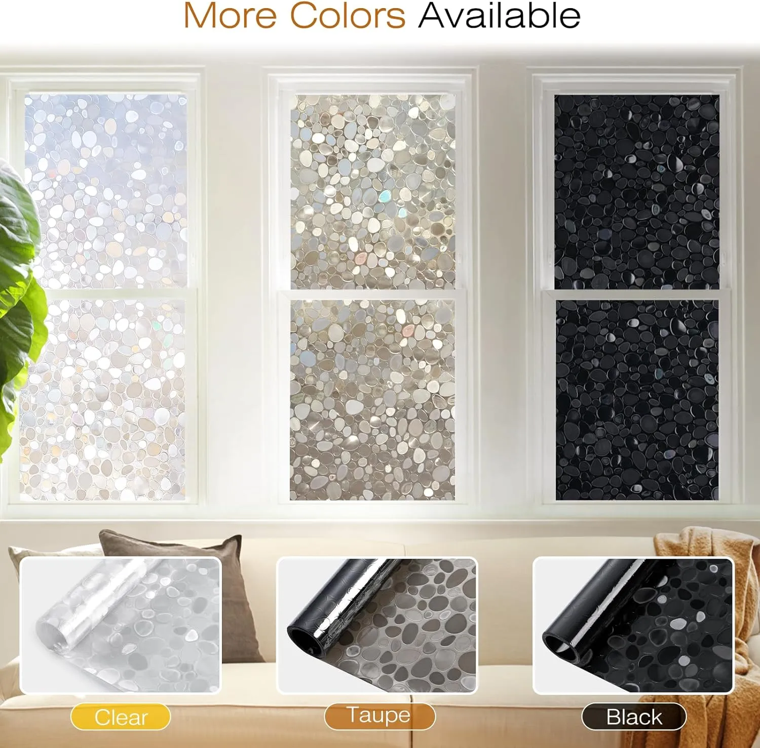 rabbitgoo Window Privacy Film, Decorative Rainbow Window Clings for Glass Covering, Static Cling Non Adhesive Door Stickers UV Blocking, Stained Glass Vinyl Decal, 3D Pebble, 17.5 x 157.4 inches
